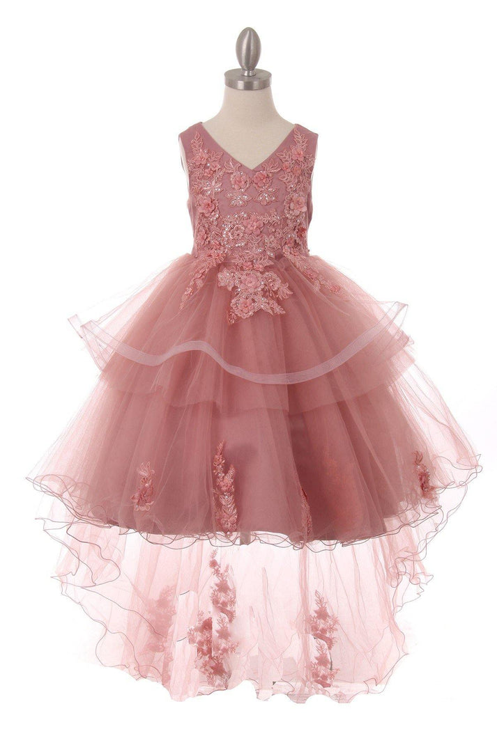 Champagne Beading High Low Butterfly Girls Dresses