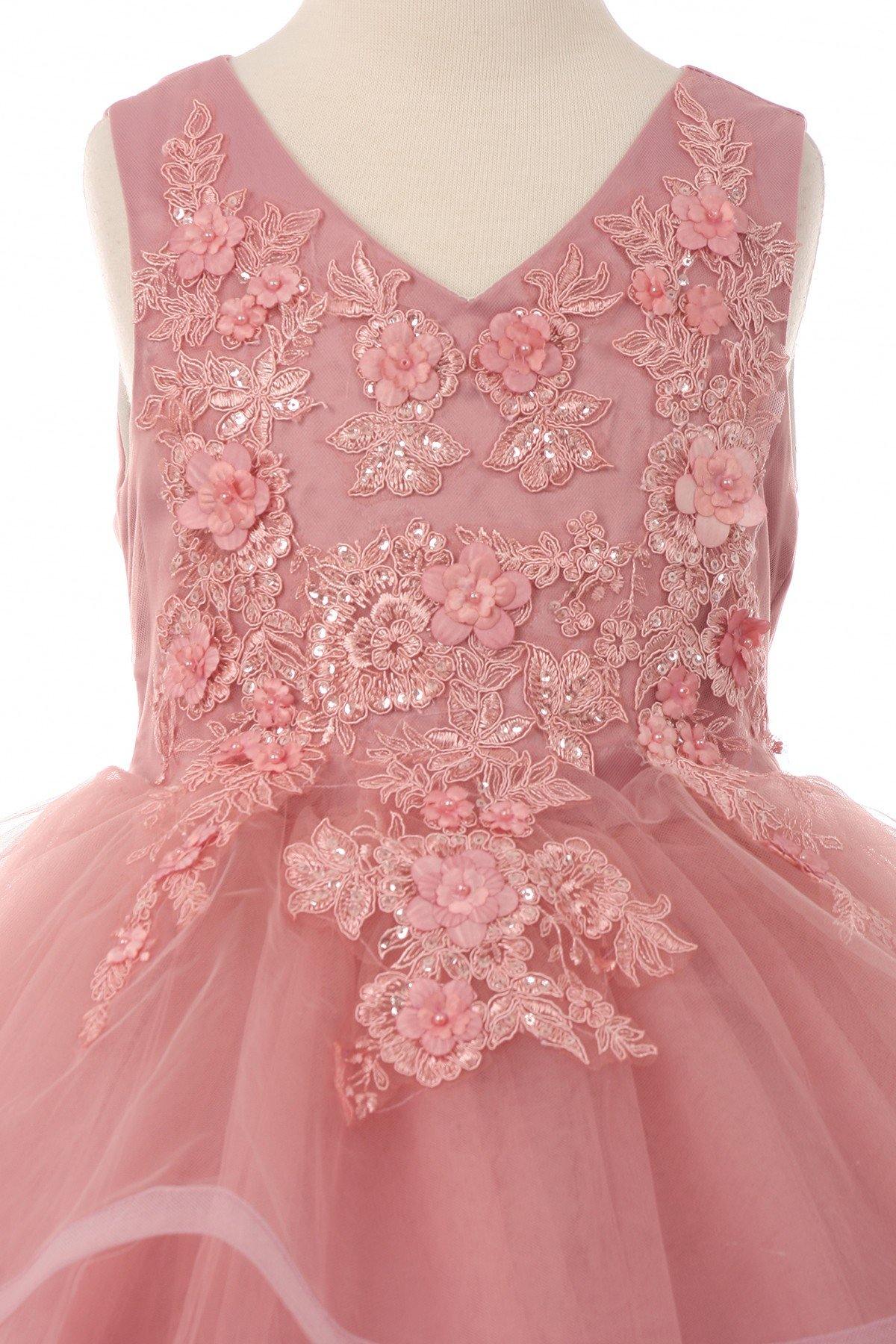 High Low Sequin Embroidered Flower Girls Dress - The Dress Outlet Cinderella Couture