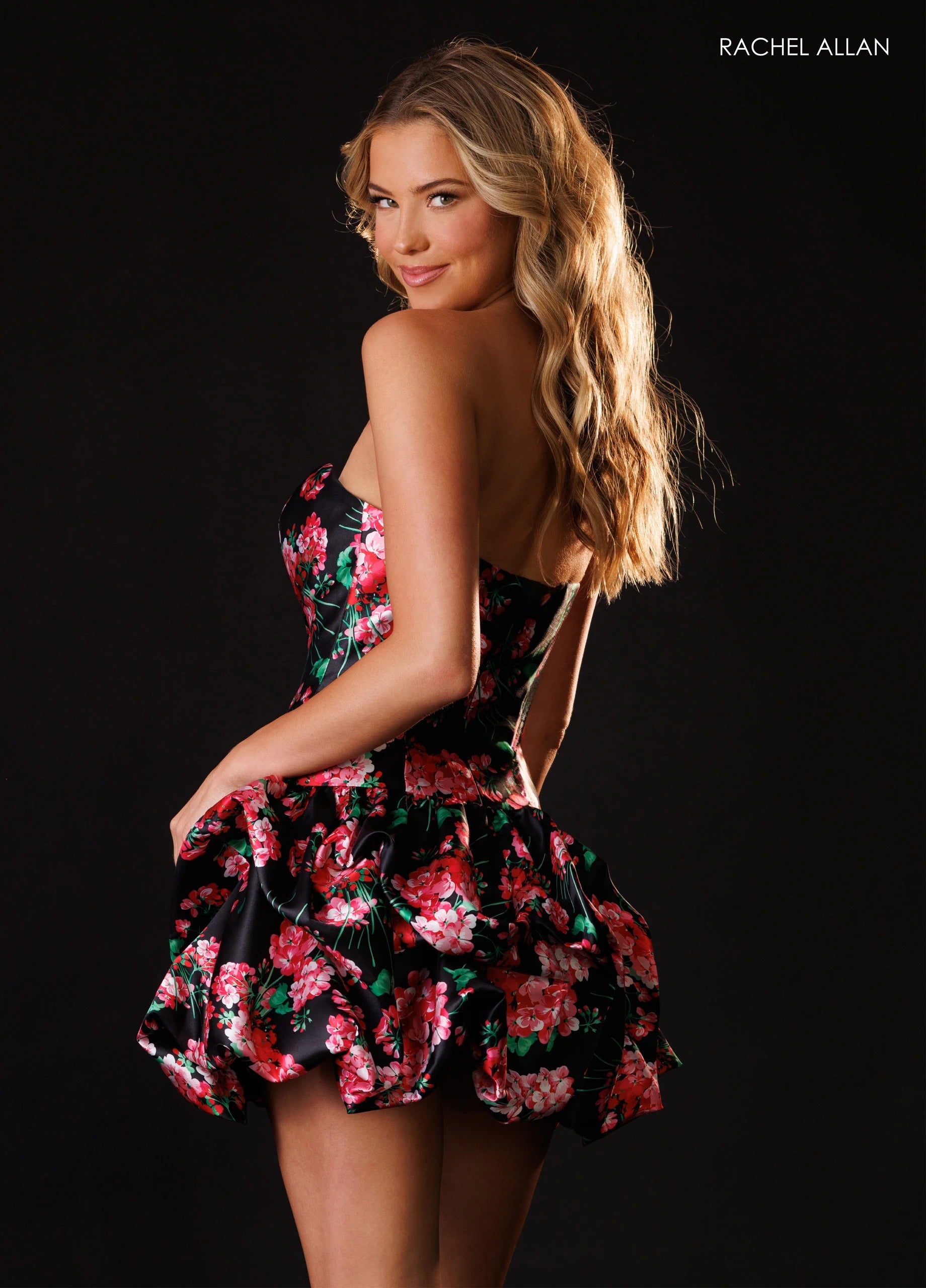 Strapless Straight Neck Mini Satin Cocktail Fit & Flare Rachel Allan 40684