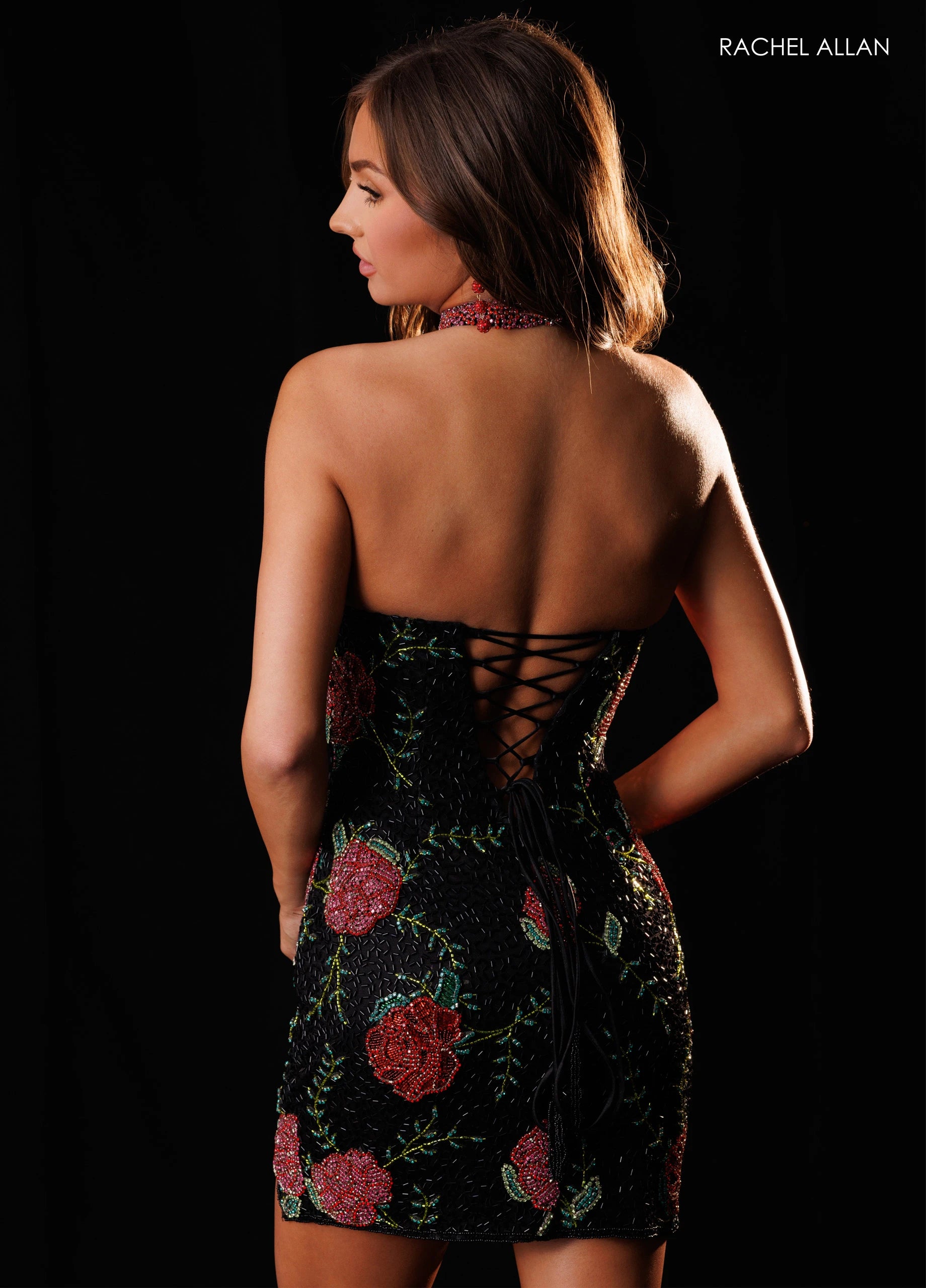 Strapless St ight Neck Mini Sequin Cocktail Bodycon Rachel Allan 40662