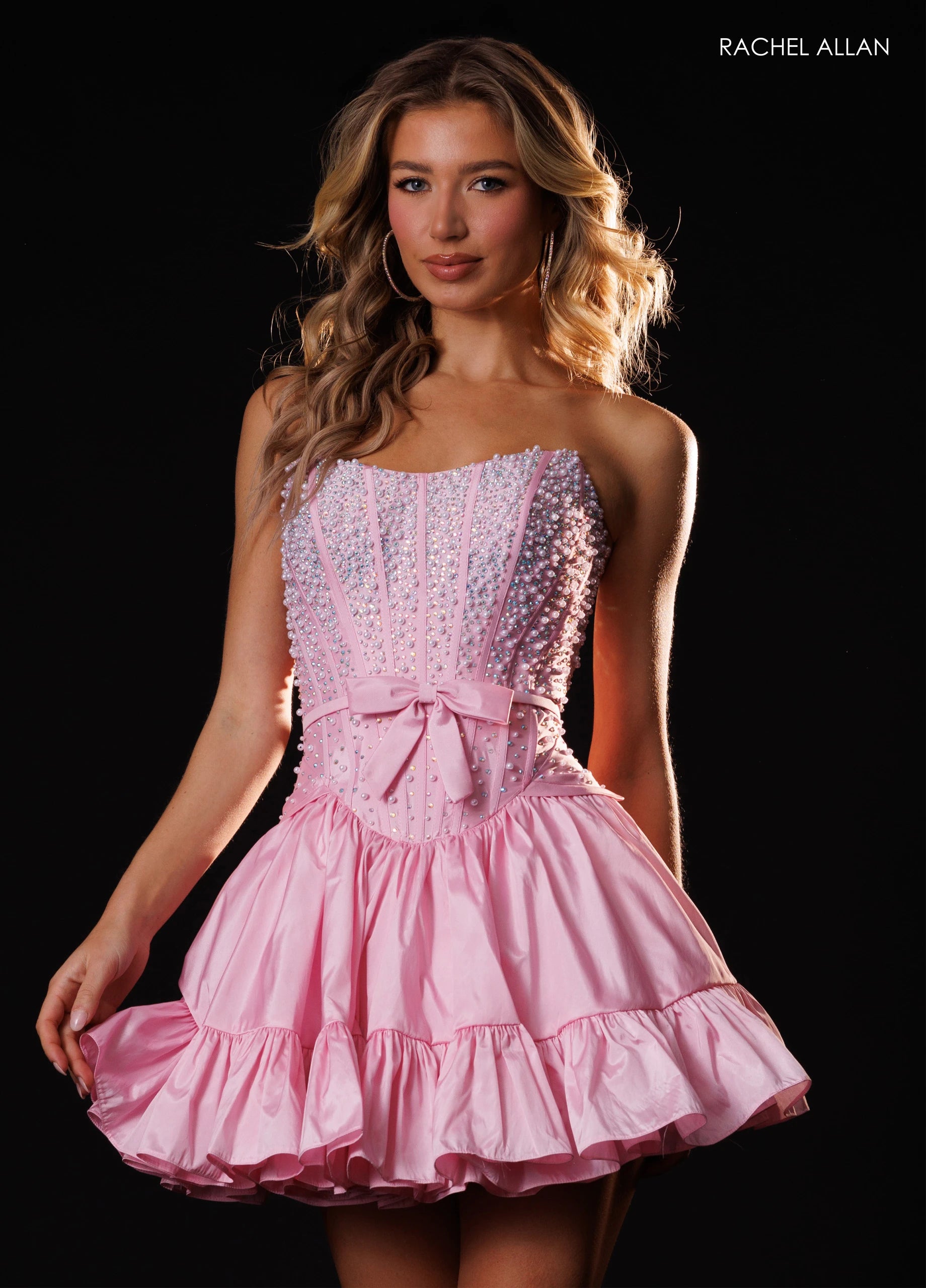 Strapless Straight Neck Mini/Short Tulle Cocktail Fit & Flare Rachel Allan 40658