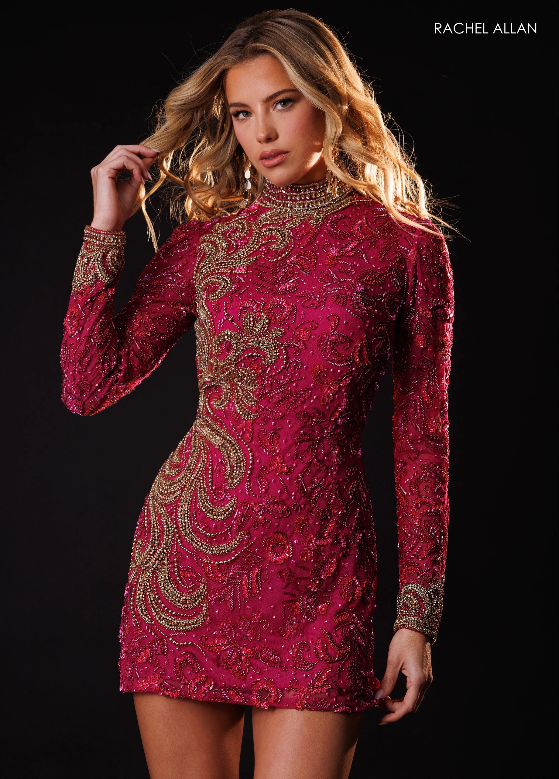 Crew High-Neck Mini Lace Cocktail Sheath Dress Rachel Allan 40692