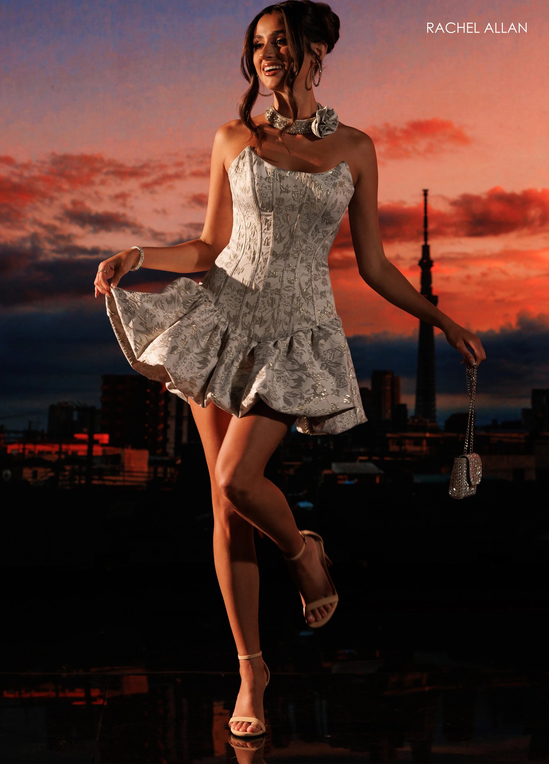 Strapless Curved Neck Mini Mikado Cocktail Fit & Flare Rachel Allan 40695