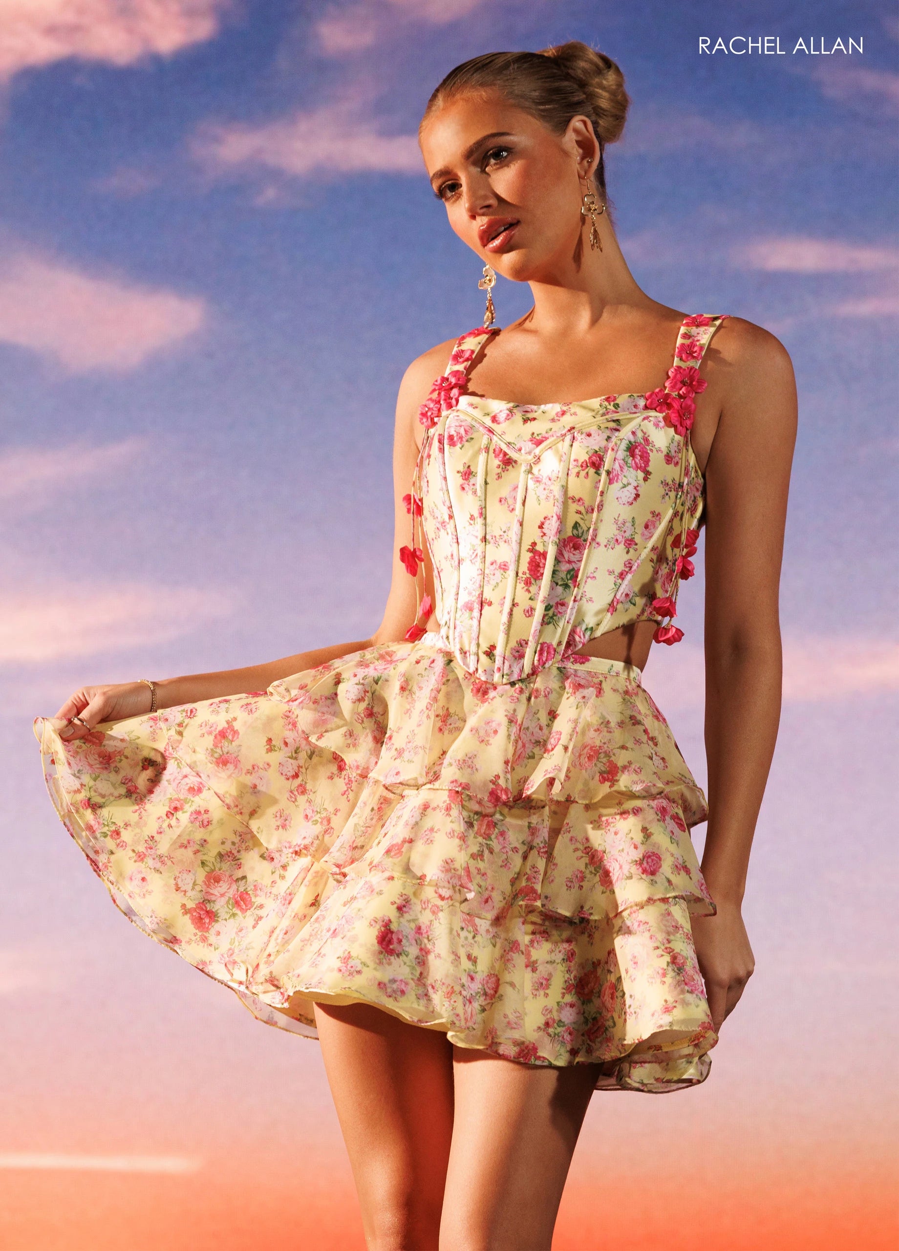 Square Neckline Mini Chiffon Cocktail Fit & Flare Rachel Allan 40674