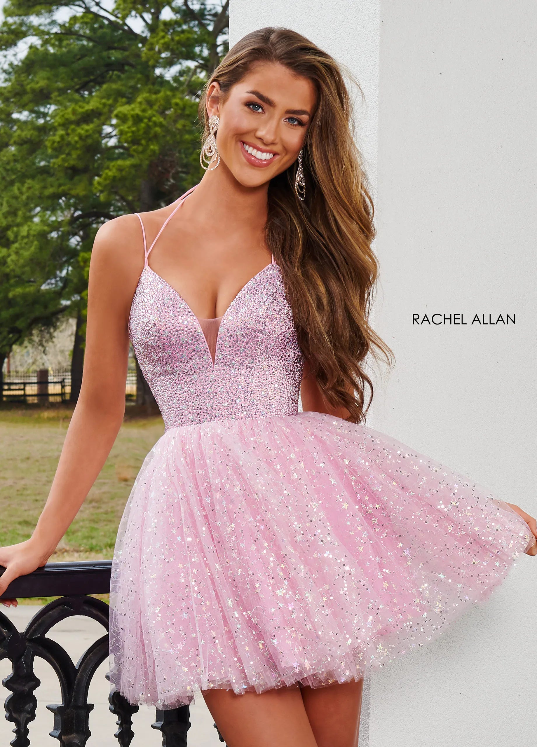 V-Neck Mini Tulle Cocktail A-Line Rachel Allan 40179