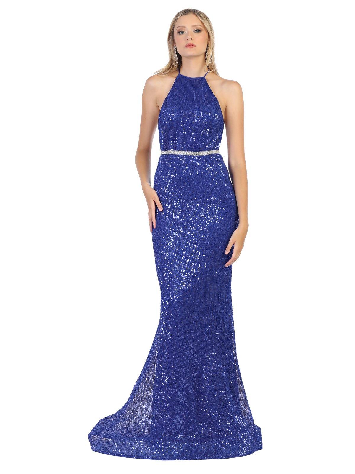 Homecoming Long Formal Halter Neck Evening Prom Dress - The Dress Outlet May Queen