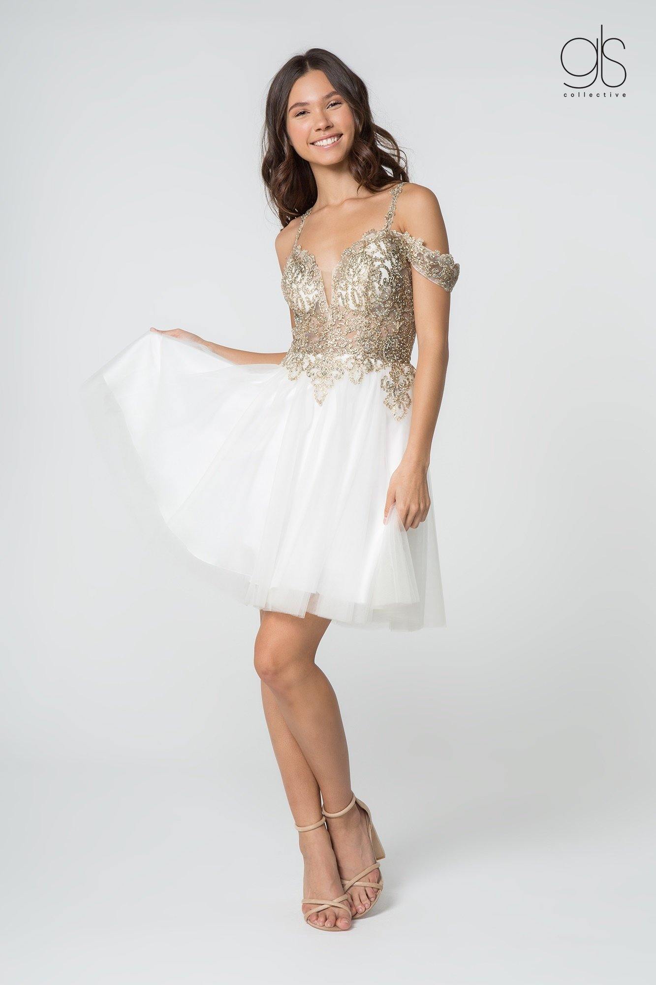 Homecoming Off Shoulder Short Cocktail Prom Dress - The Dress Outlet Elizabeth K