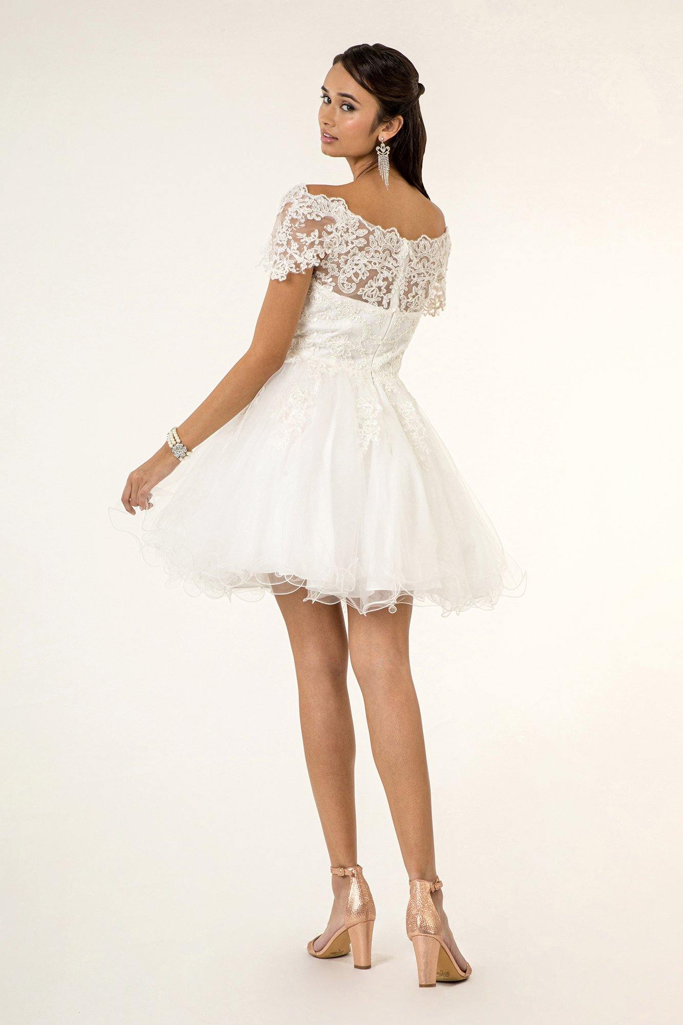 Homecoming Short Cap Sleeve Embroidered Prom Dress - The Dress Outlet