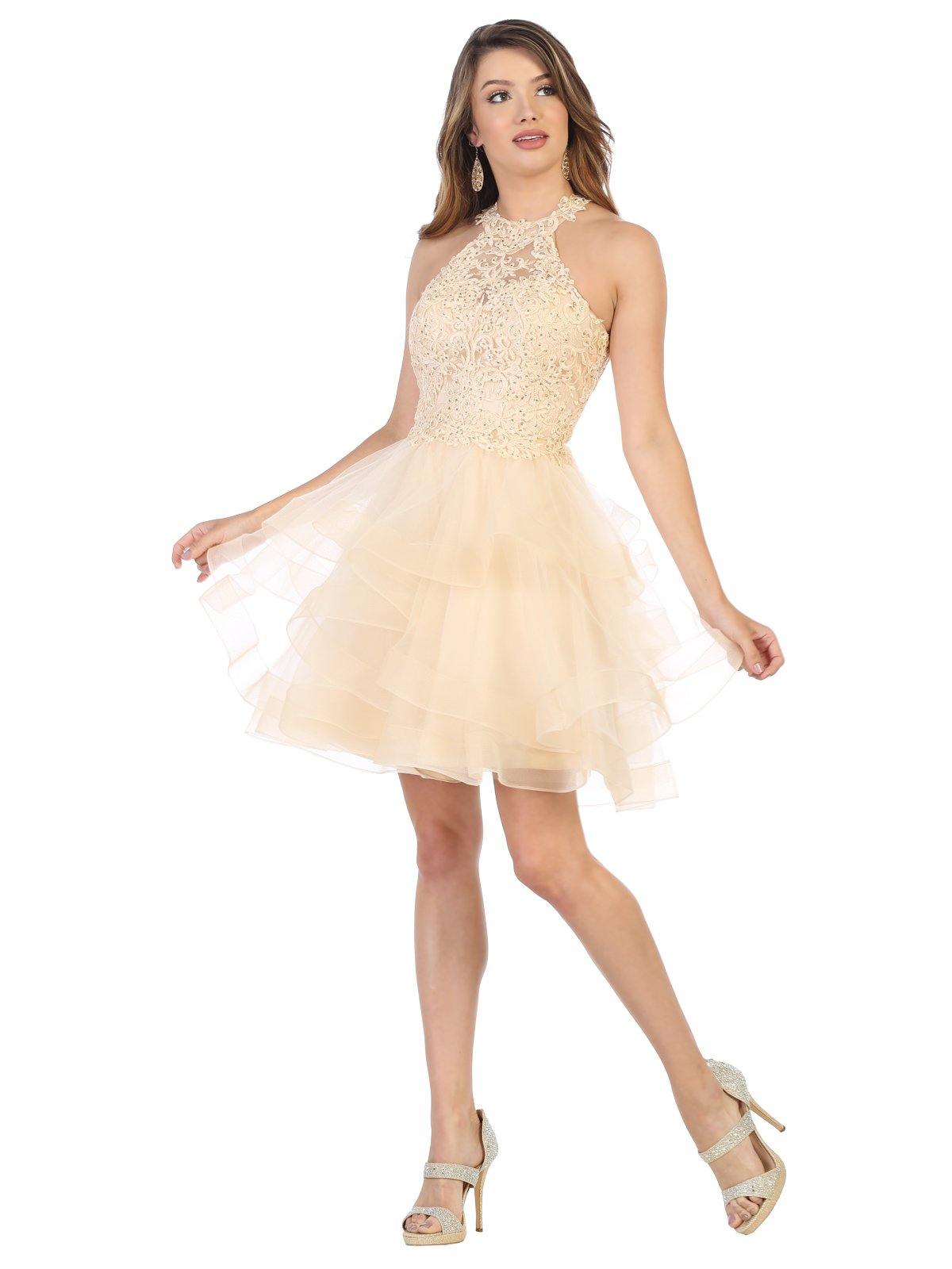Homecoming Short Cocktail Lace Applique Party Dress - The Dress Outlet May Queen
