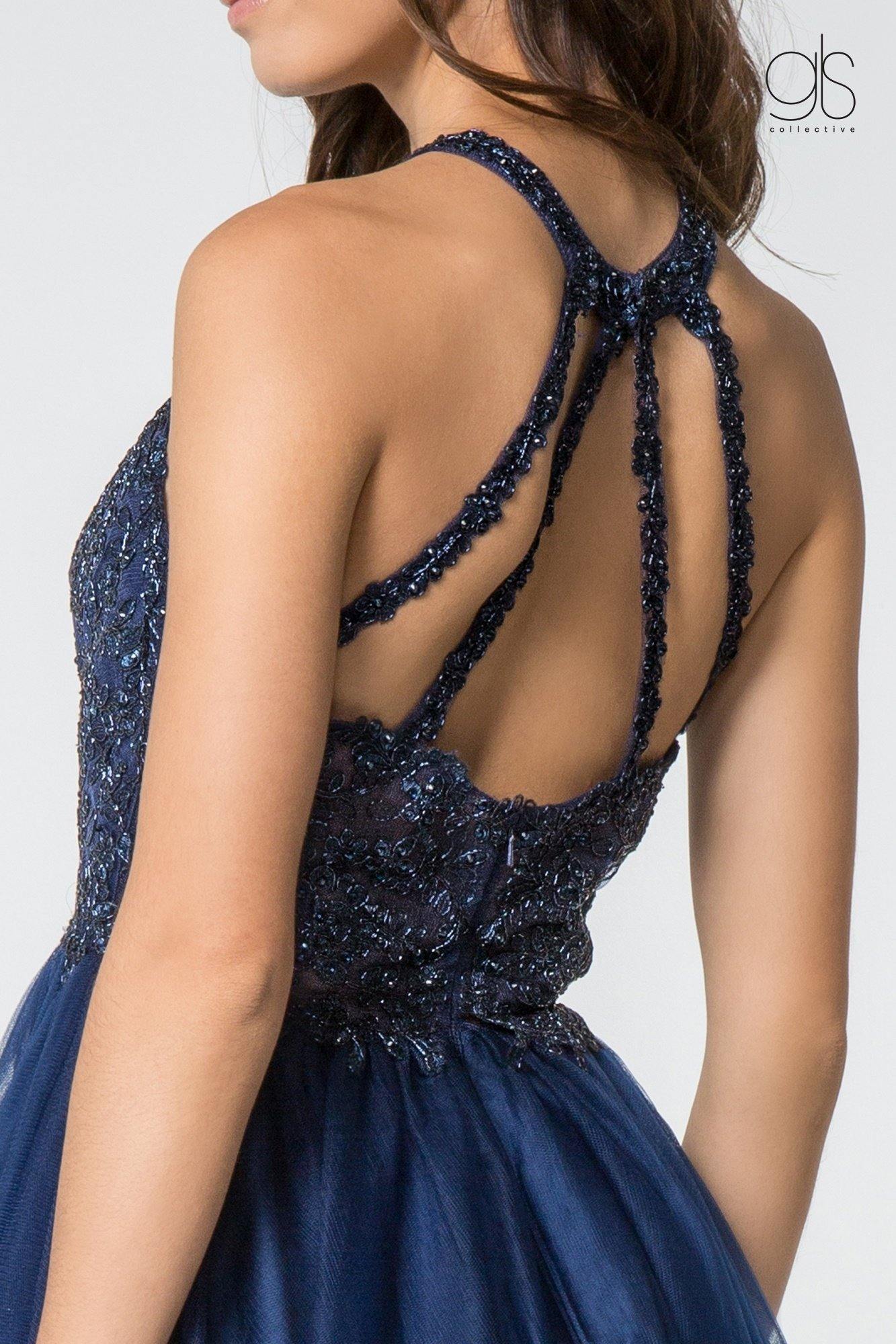 Navy M Homecoming Short Halter Lace Bodice Cocktail Dress Sale