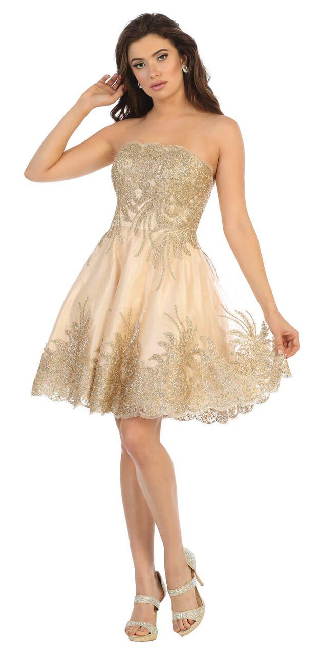 Homecoming Short Strapless Prom Plus Size Dress - The Dress Outlet May Queen