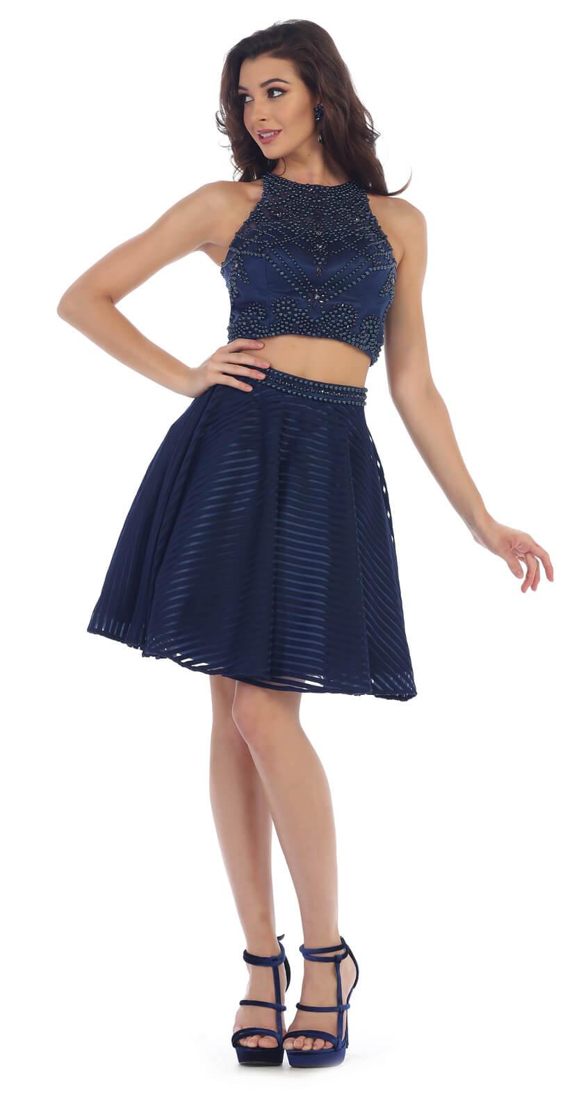 Homecoming Short Two Piece Prom Cocktail Dress - The Dress Outlet May Queen