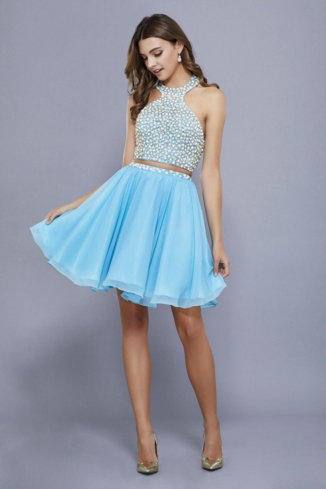 Short Two Piece Prom Dress Halter