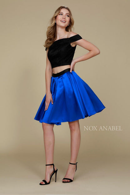 Homecoming Short Two Piece Set Dress Royal/Black - The Dress Outlet Nox Anabel