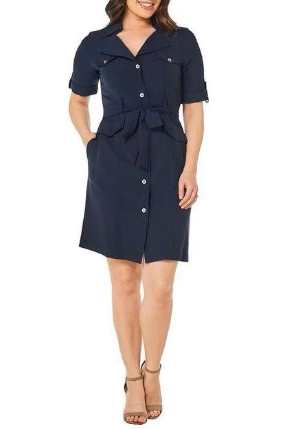 Sharagano HW3S196L7 Short Button Down Belt Cocktail Dress
