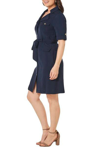 Sharagano HW3S196L7 Short Button Down Belt Cocktail Dress