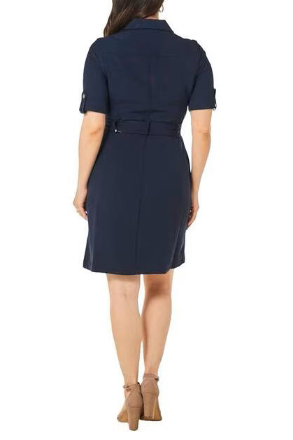 Sharagano HW3S196L7 Short Button Down Belt Cocktail Dress