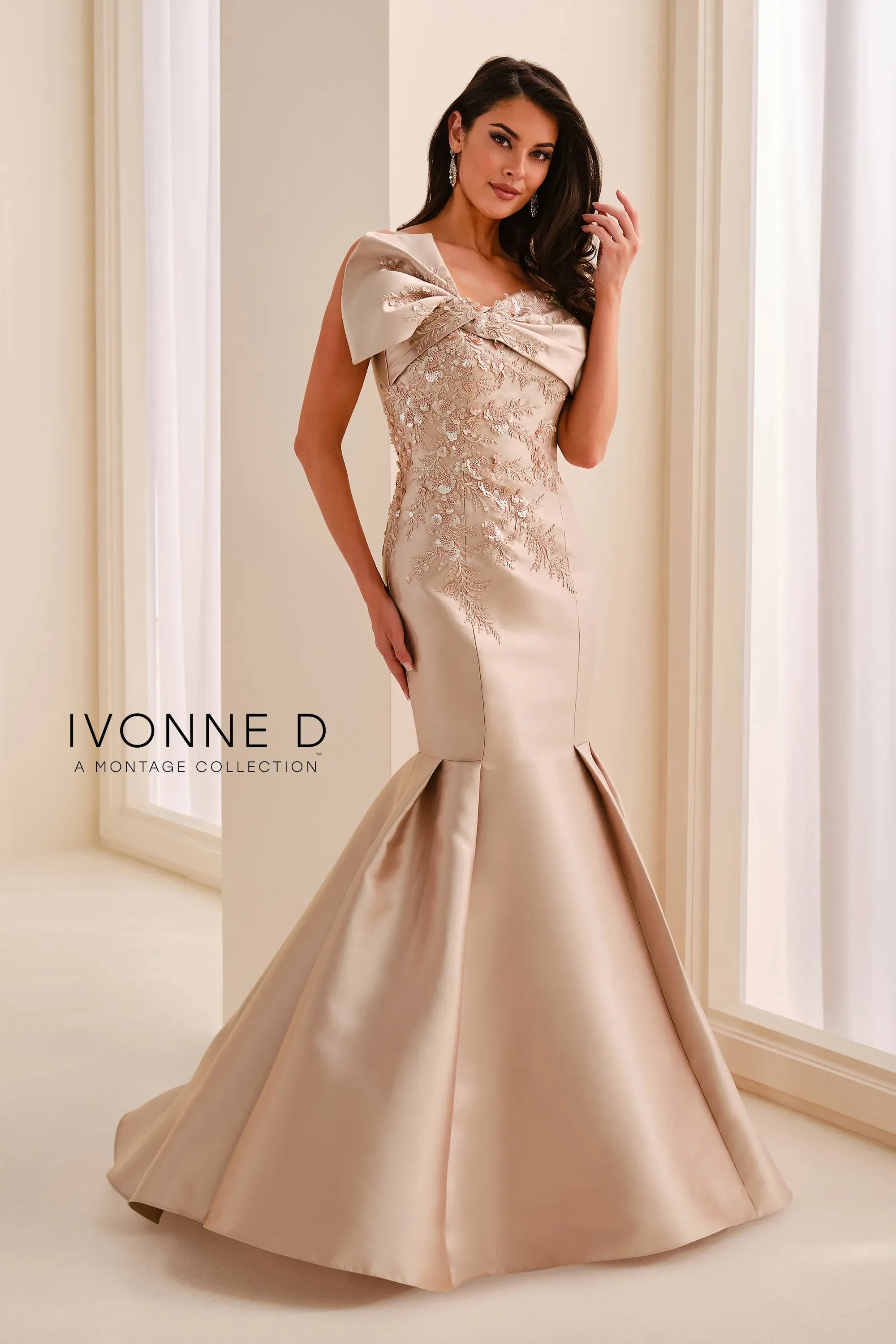 Off-the-Shoulder Floor-Length Satin Formal Mermaid/Trumpet Ivonne D ID2202