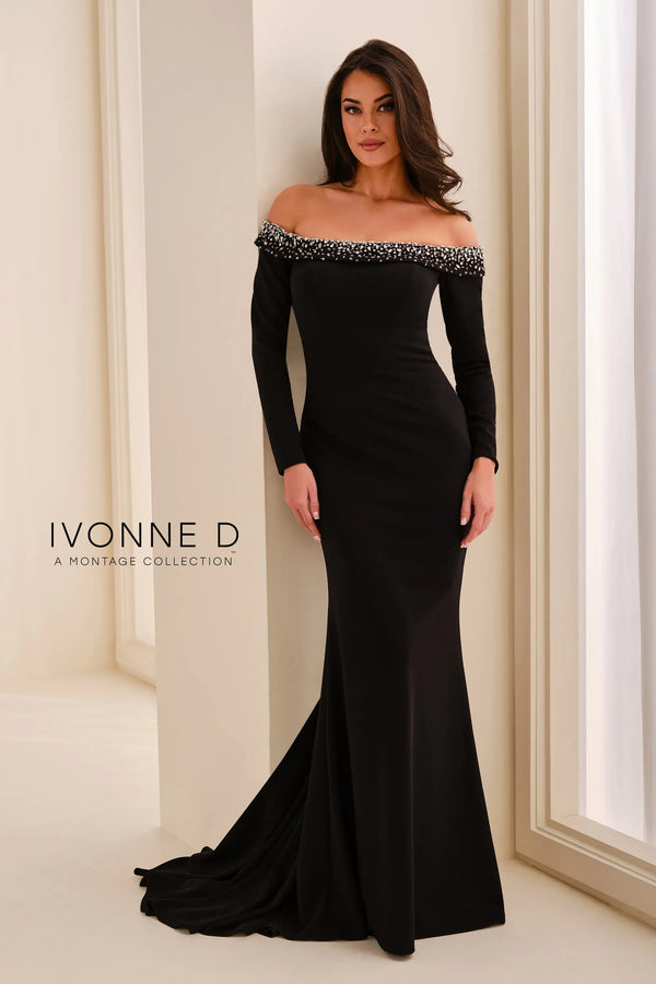 Off-the-Shoulder Floor-Length with Train Crepe Formal Mermaid Trumpet Ivonne D ID2203