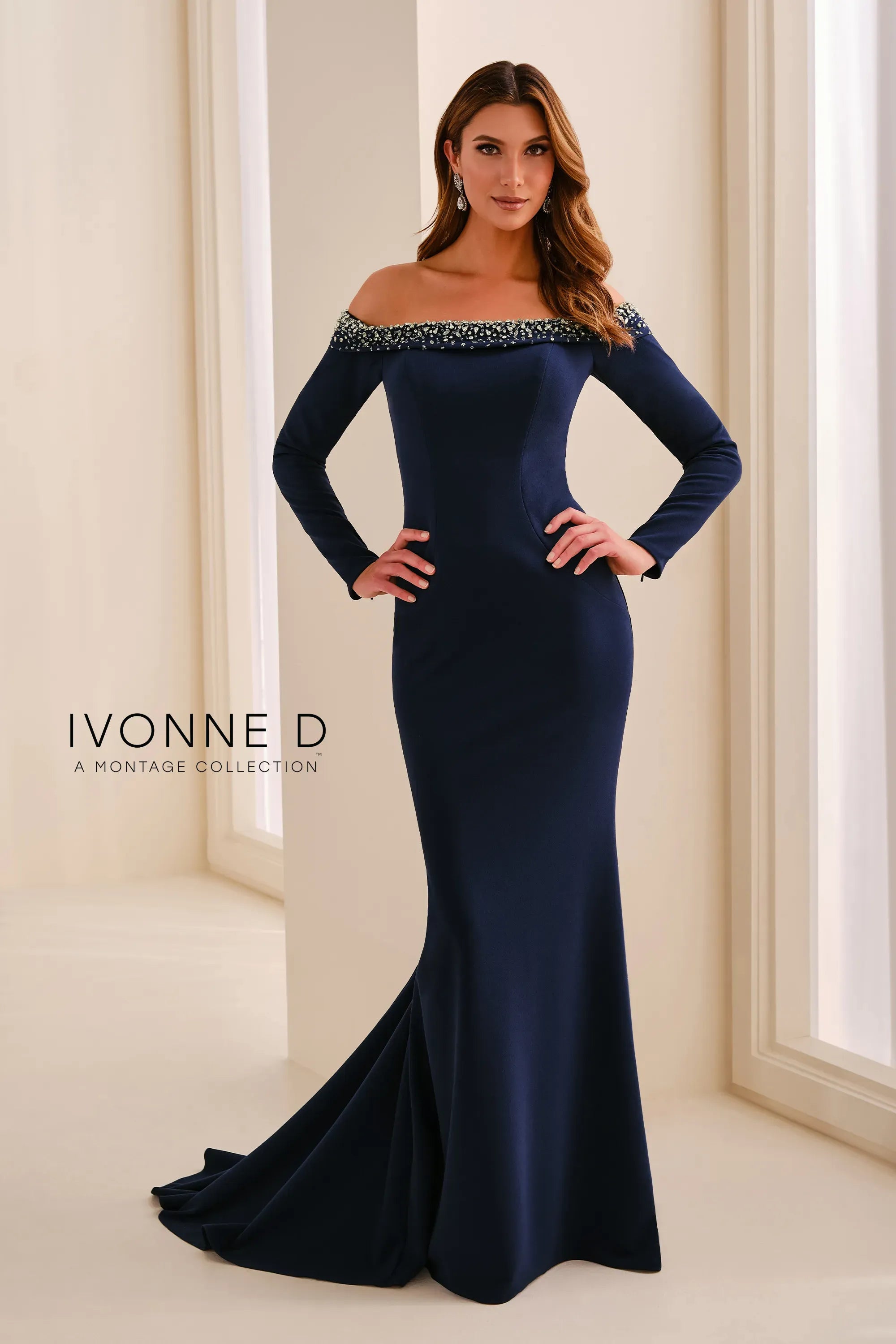 Off-the-Shoulder Floor-Length with Train Crepe Formal Mermaid/Trumpet Ivonne D ID2203