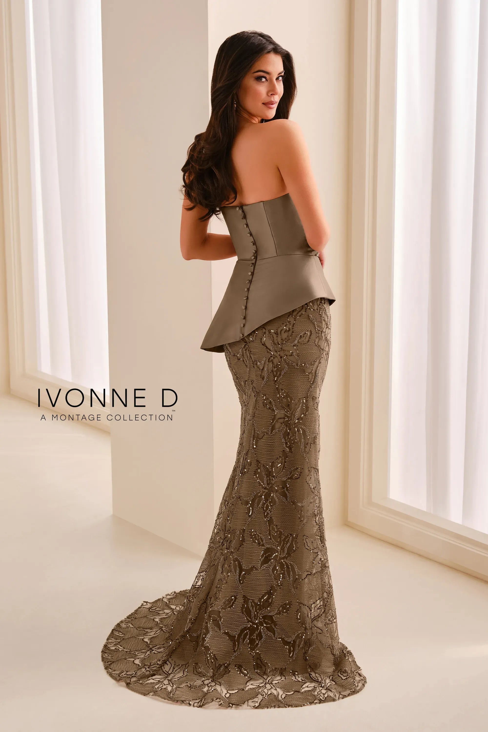 Strapless Curved Neck Floor-Length with Train Satin Formal Sheath/Column Ivonne D ID2204