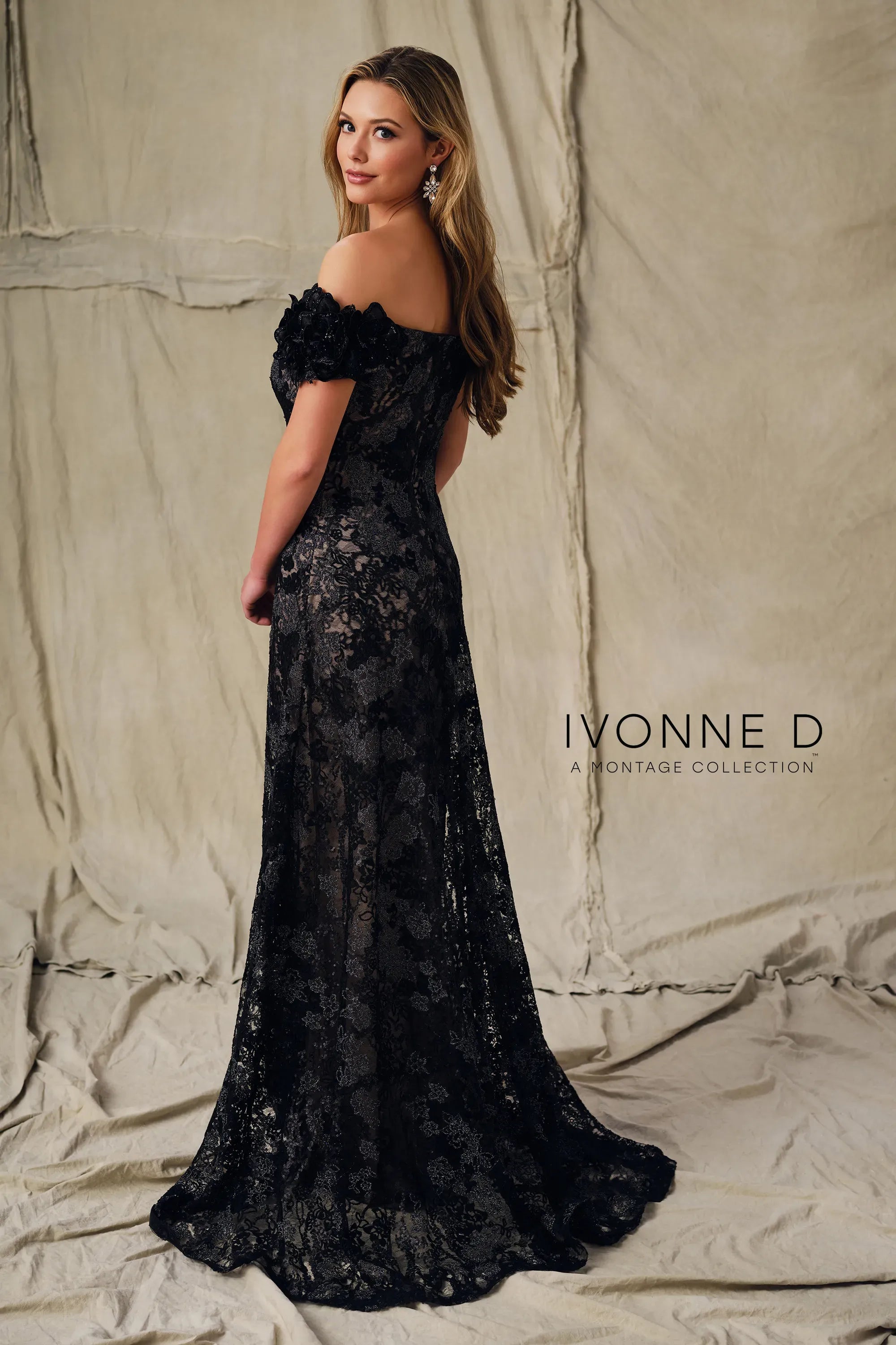 Off-the-Shoulder Floor-Length Lace Formal Sheath/Column Ivonne D ID2205