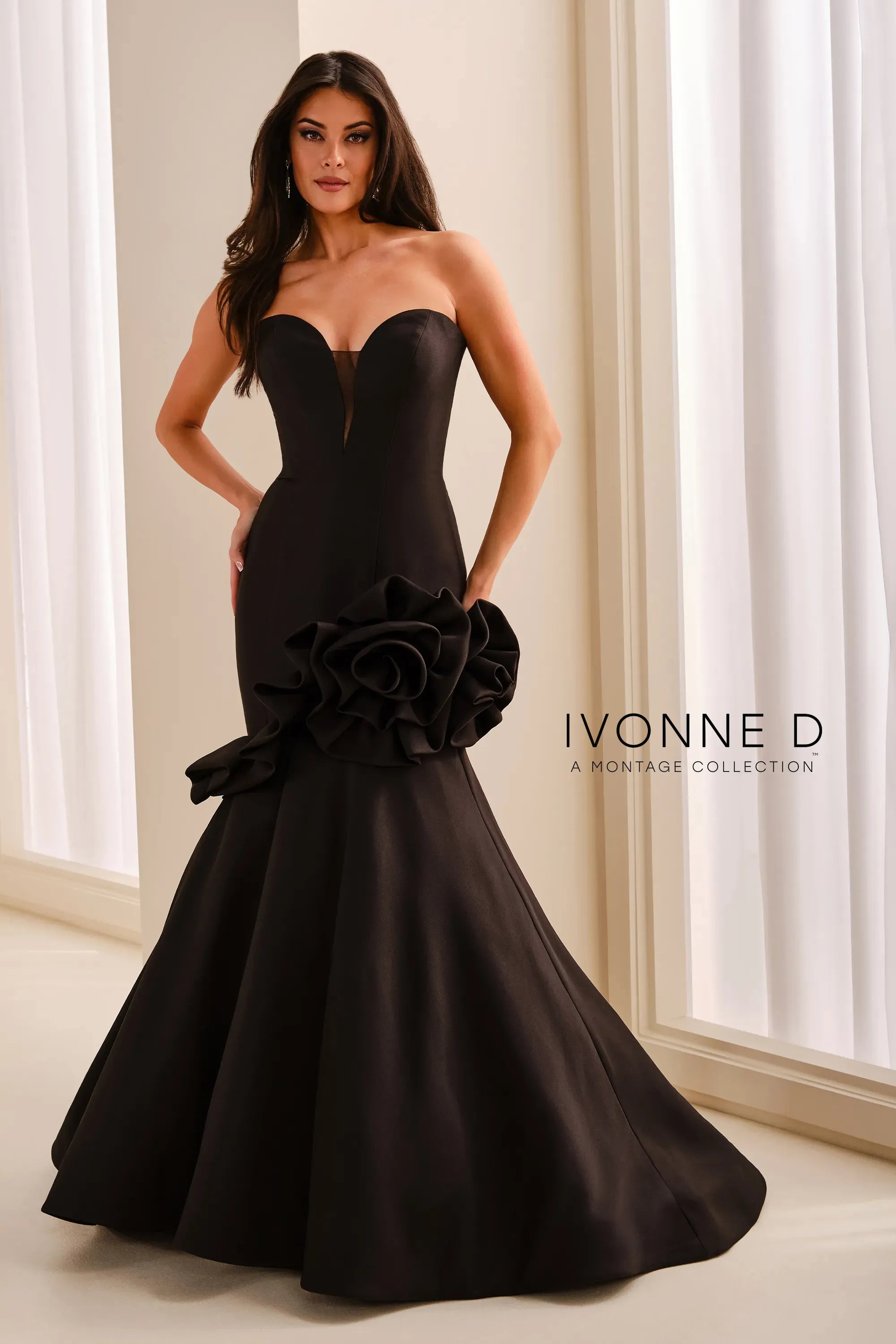 Strapless Curved Neck Floor-Length Mikado Formal Mermaid/Trumpet Ivonne D ID2209