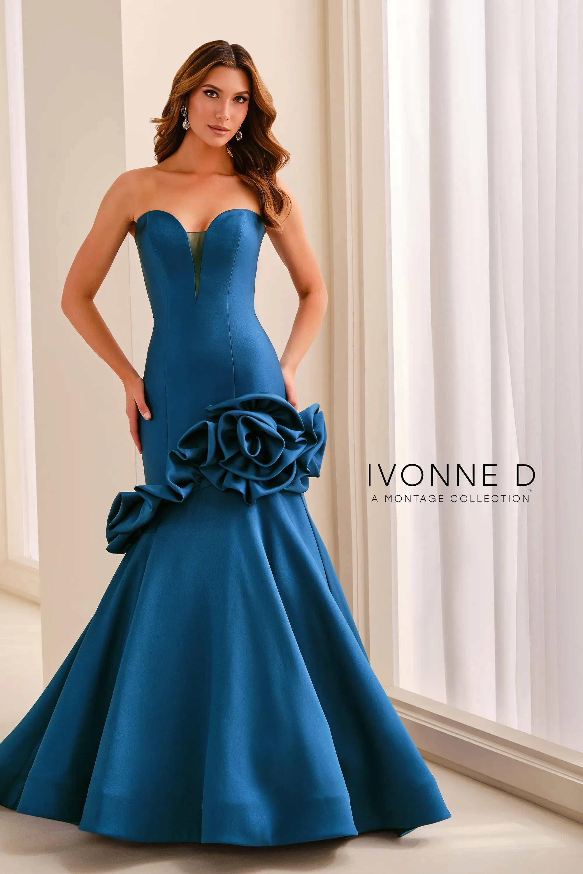 Strapless Curved Neck Floor-Length Mikado Formal Mermaid/Trumpet Ivonne D ID2209
