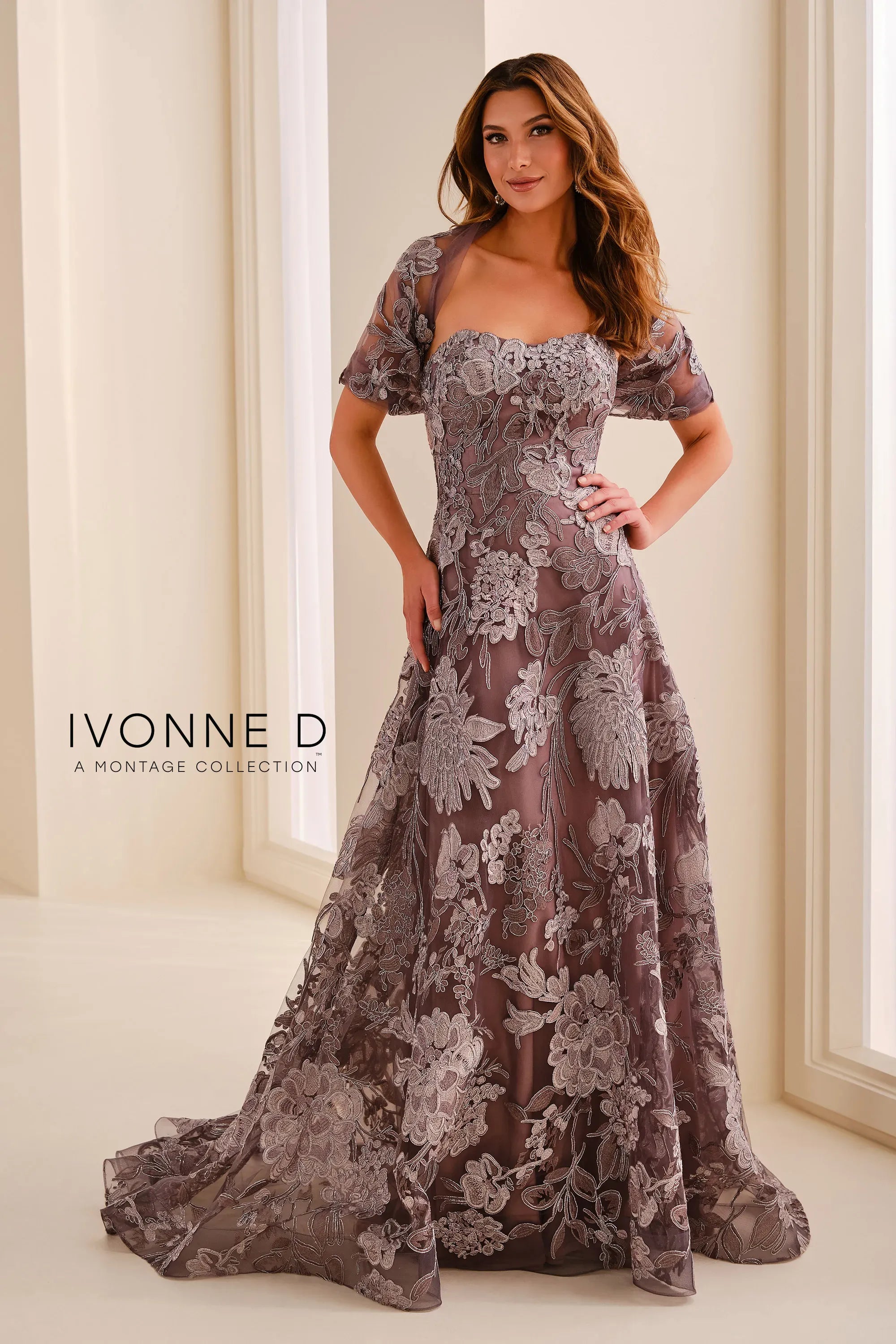 Strapless Curved Neck Floor-Length Lace Formal A-Line Gown Ivonne D ID2211