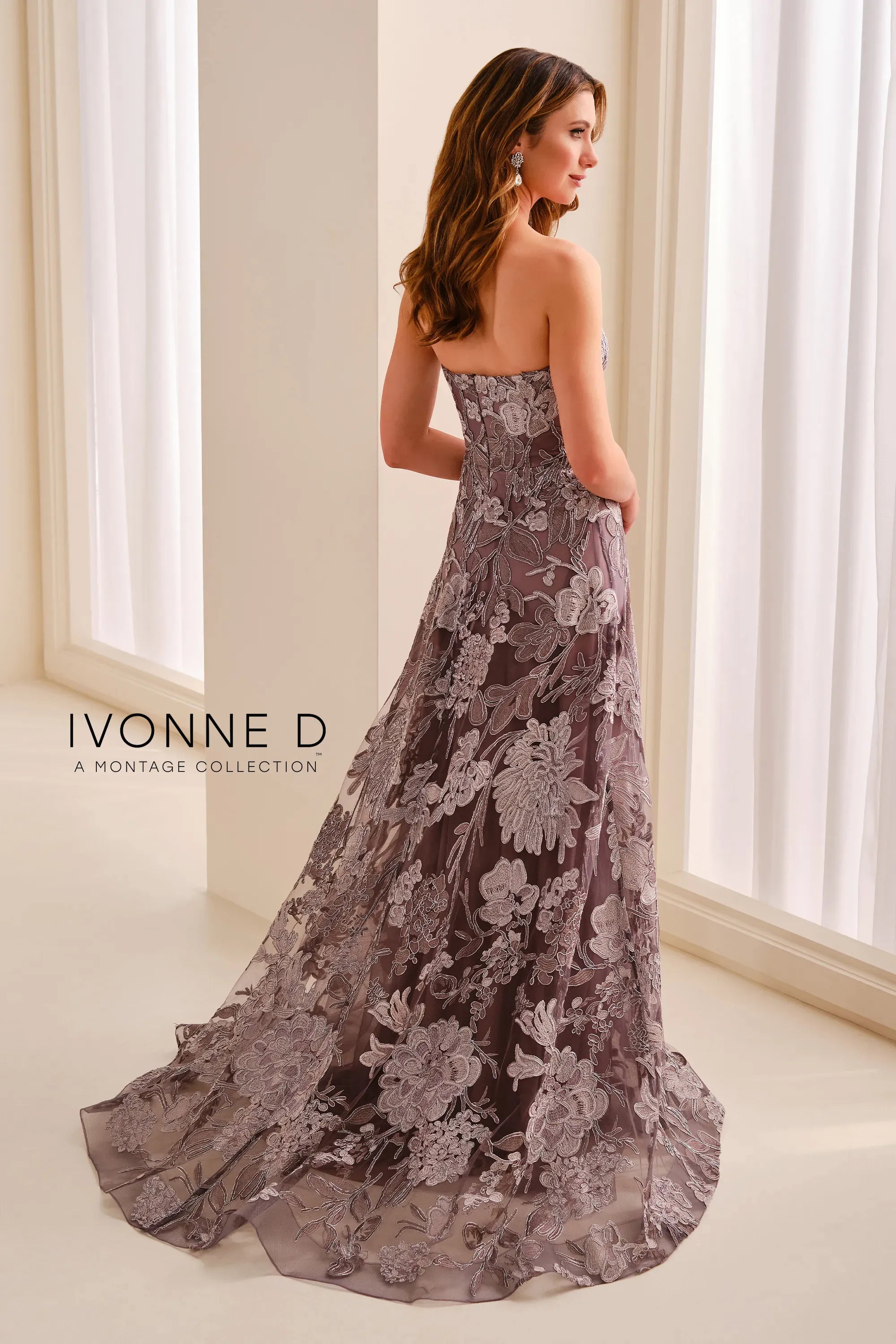 Strapless Curved Neck Floor-Length Lace Formal A-Line Gown Ivonne D ID2211
