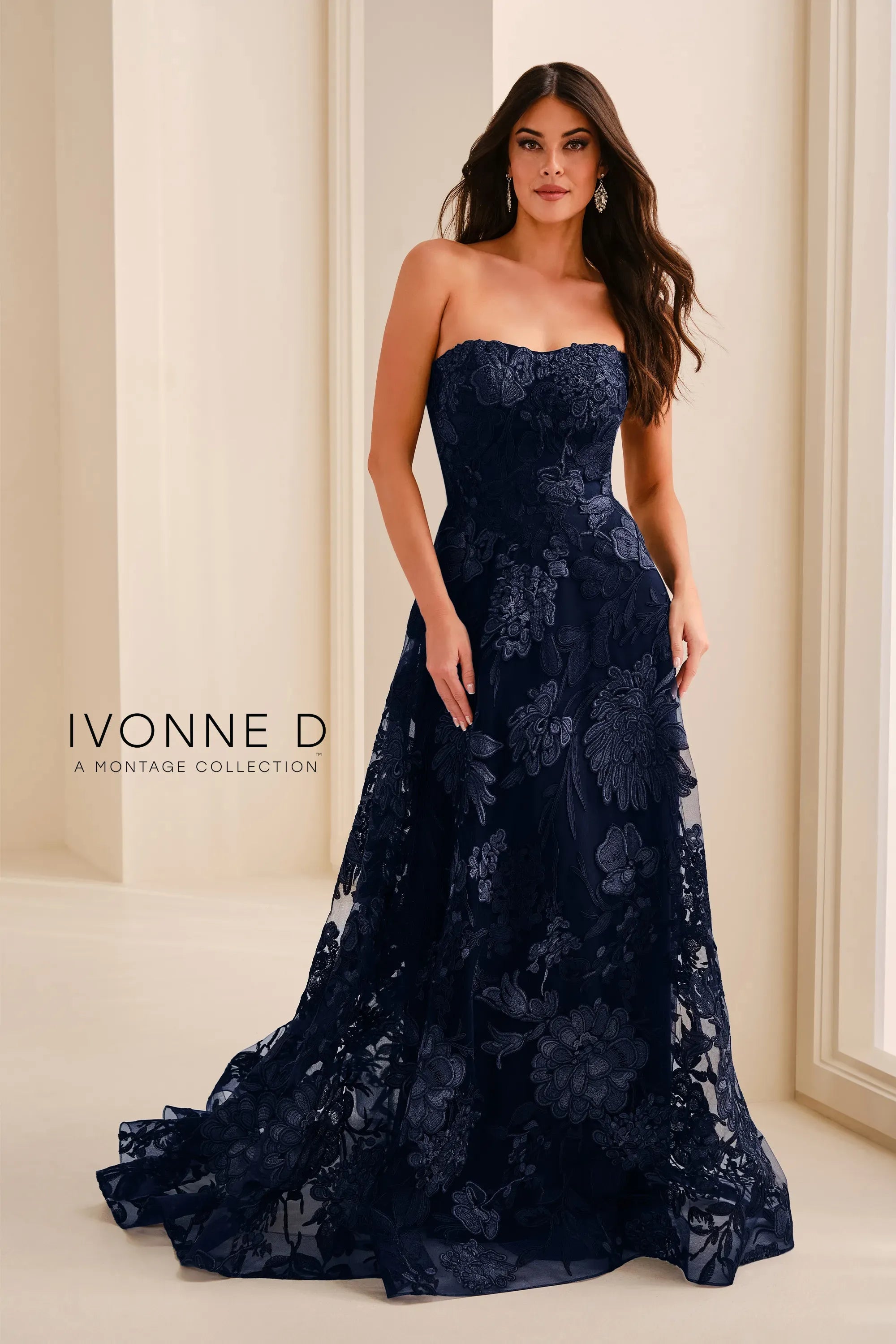 Strapless Curved Neck Floor-Length Lace Formal A-Line Gown Ivonne D ID2211