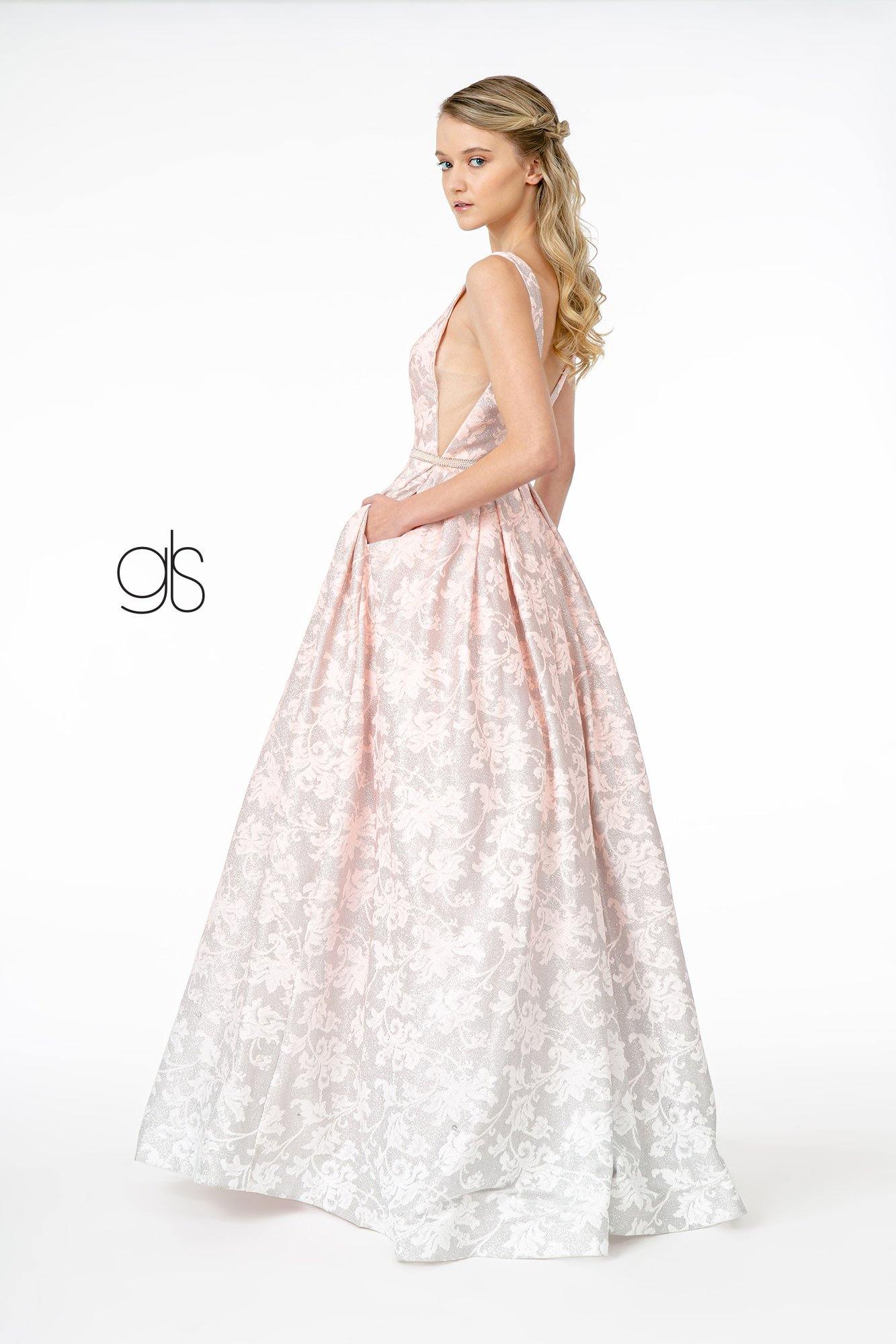 Illusion Deep A-Line Long Prom Dress - The Dress Outlet Elizabeth K