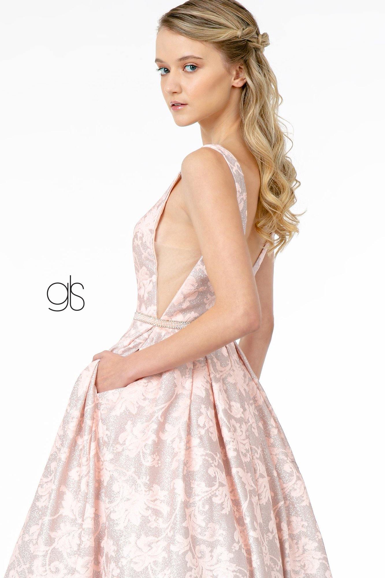 Illusion Deep A-Line Long Prom Dress - The Dress Outlet Elizabeth K