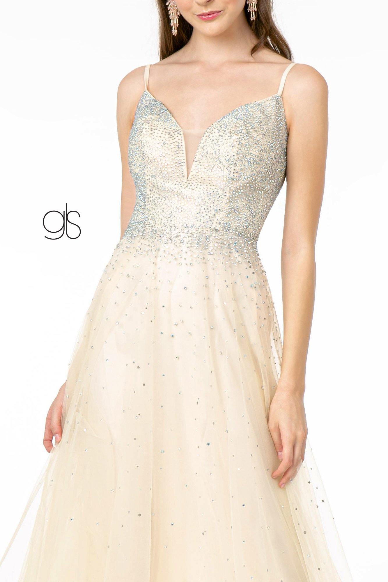 Illusion Deep V-Neck Mesh Long Prom Dress