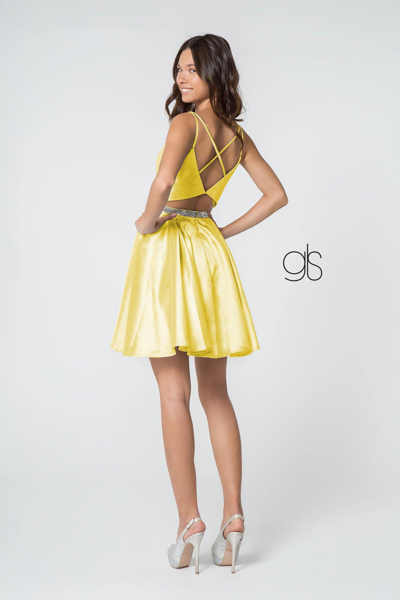 Illusion Deep V-Neck Stain Short Dress Cocktail