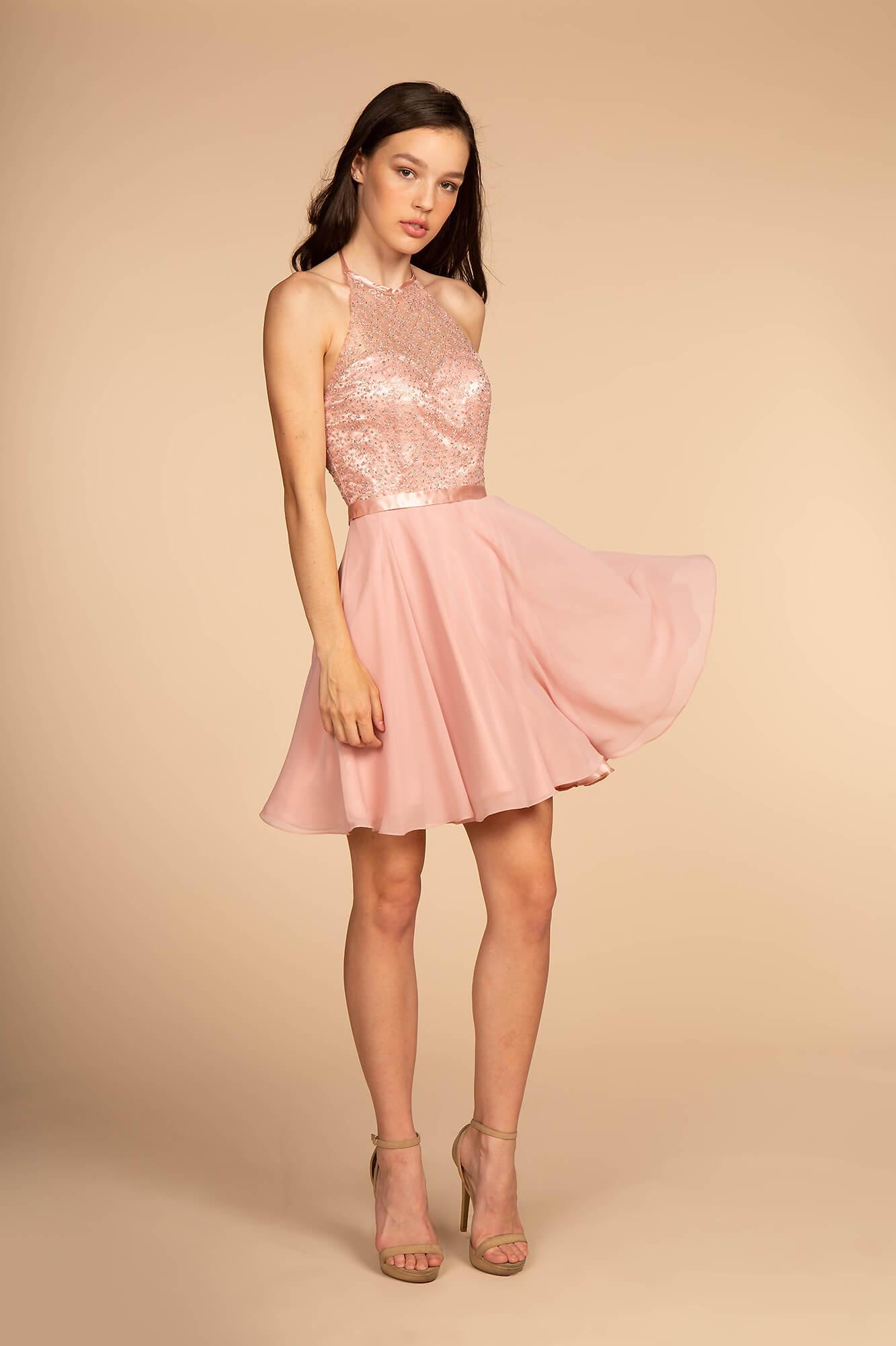 Illusion Halter Short Prom Dress Homecoming - The Dress Outlet Elizabeth K