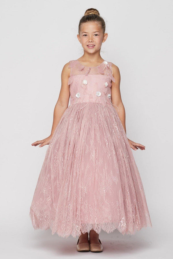Illusion Neckline Lace Flower Girls Dress