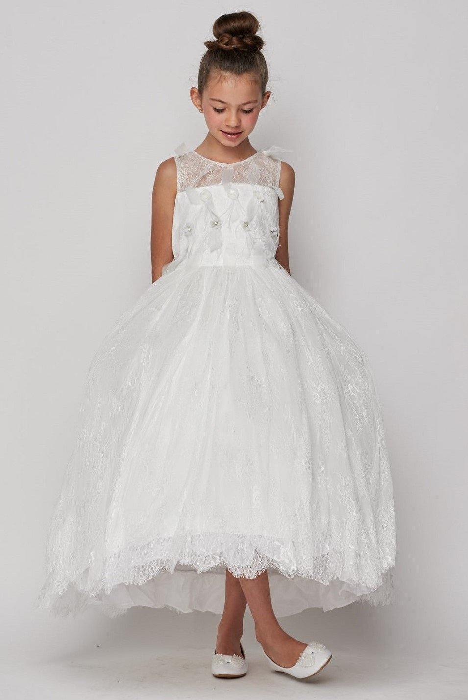Illusion Neckline Lace Flower Girls Dress - The Dress Outlet Cinderella Couture