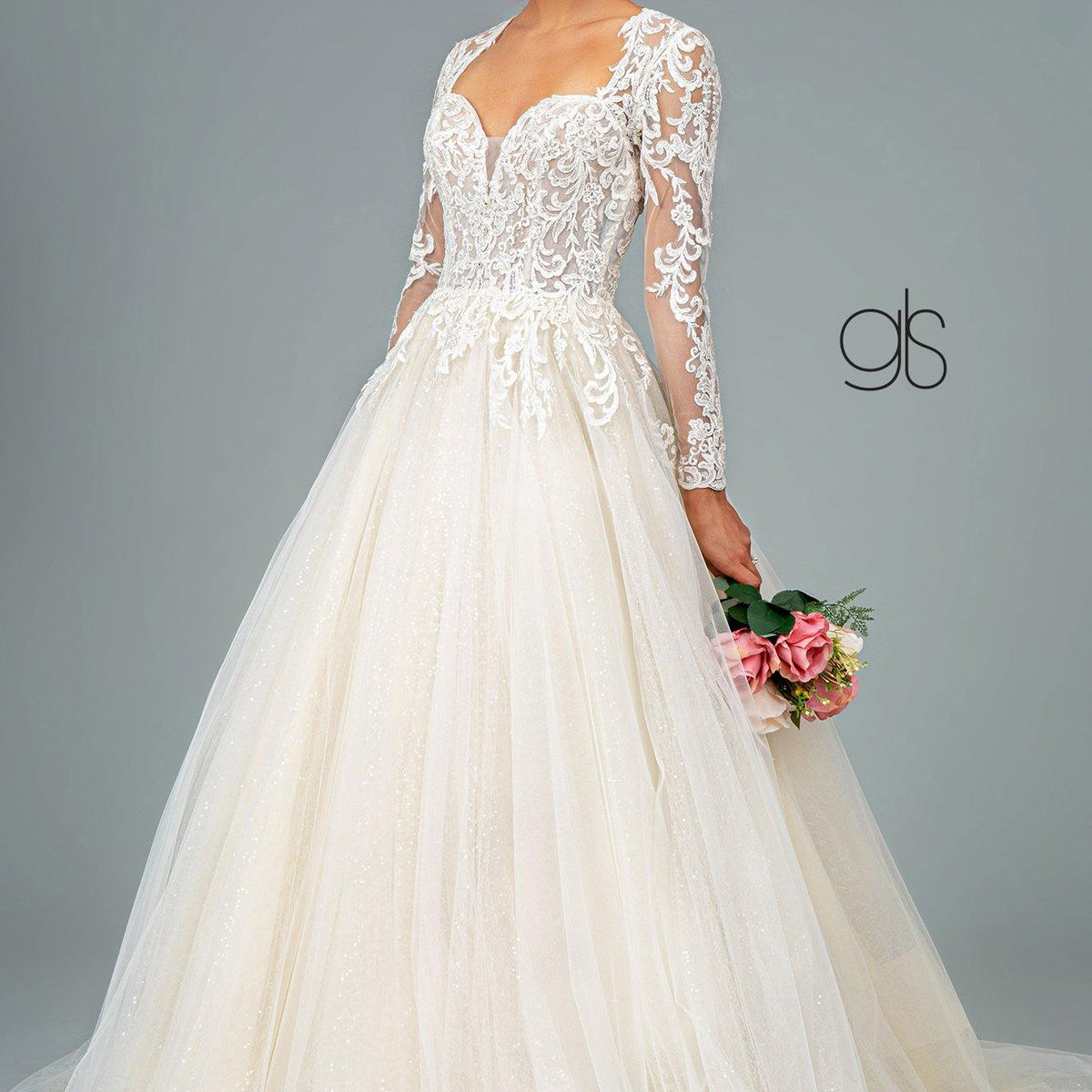 green emerald velvet dress 3/4 Length Sleeve Illusion Neck A-Line Wedding Dress EU40 / Off-White main image 1