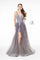 Illusion V-Neck Glitter Mesh Long Prom Dress - The Dress Outlet Elizabeth K