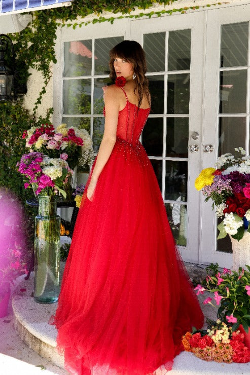 Prom Dresses Long Beaded Formal A Line Prom Dress Red