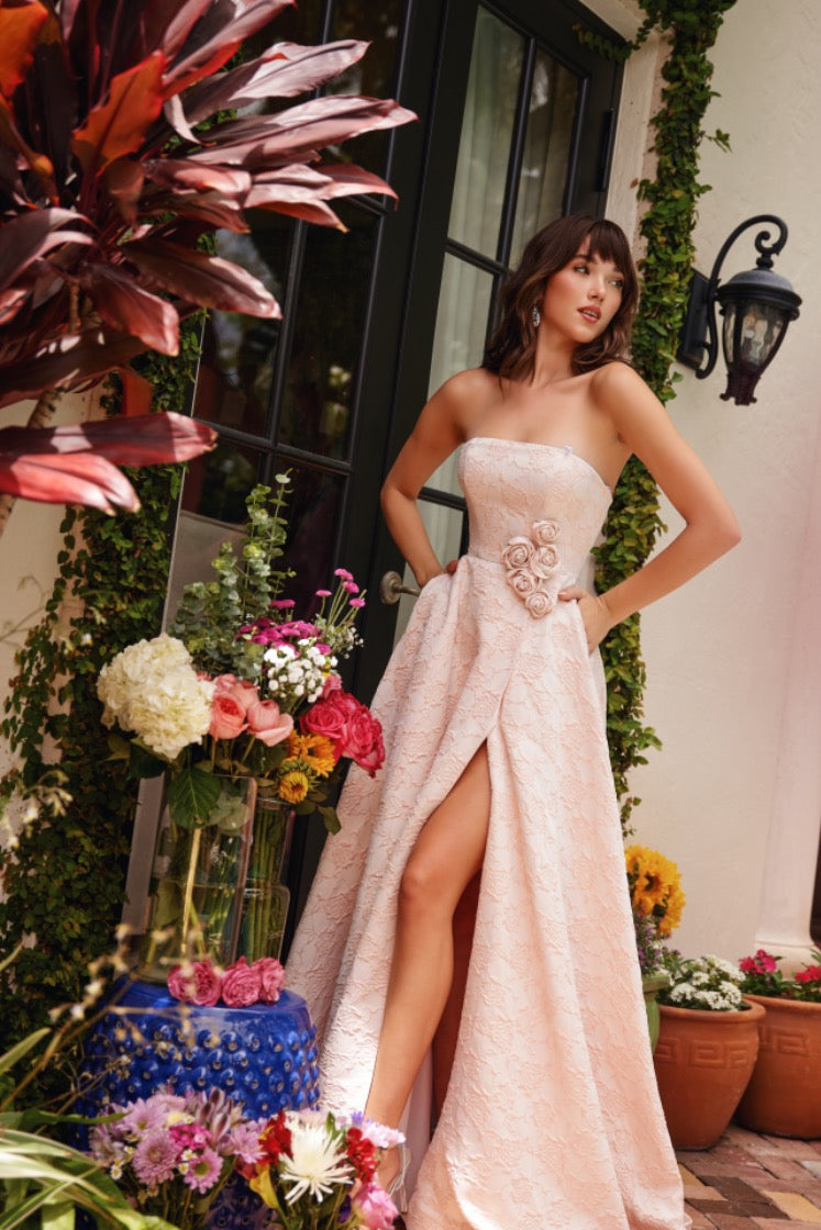 Prom Dresses Long Slit Formal A Line Prom Dress Blush