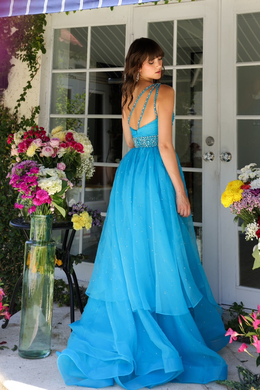 Prom Dresses A Line Long Beaded Ruched Ruffle Formal Prom Dress Turquoise