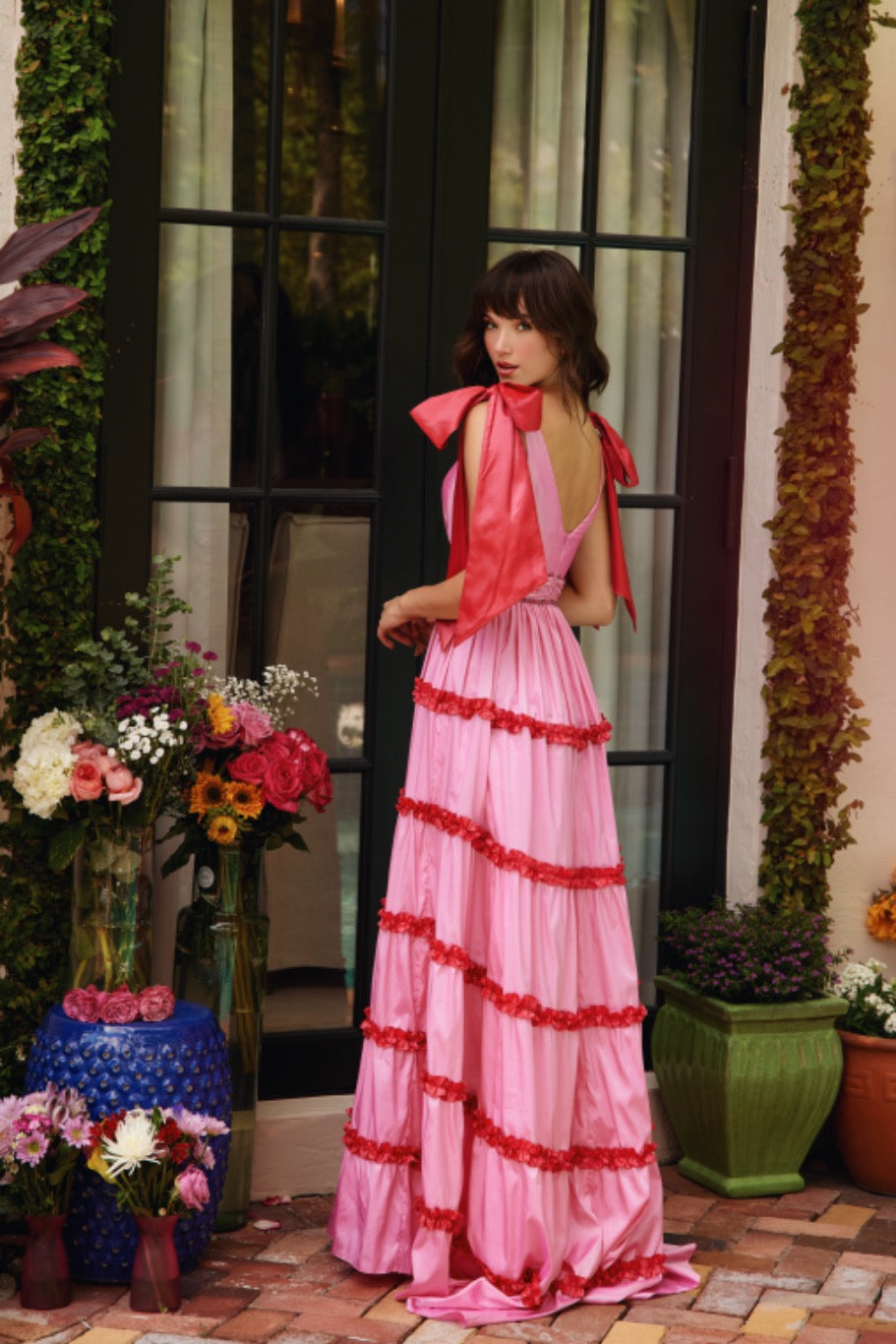 Prom Dresses A Line Long Ruffle Prom Formal Dress Bubble Gum/Watermelon