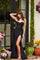 Prom Dresses Fitted Long Formal Corset Prom Slit Dress Black/Hot Pink