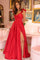 Prom Dresses Prom A Line Long Slit Ruffle Formal Dress Red