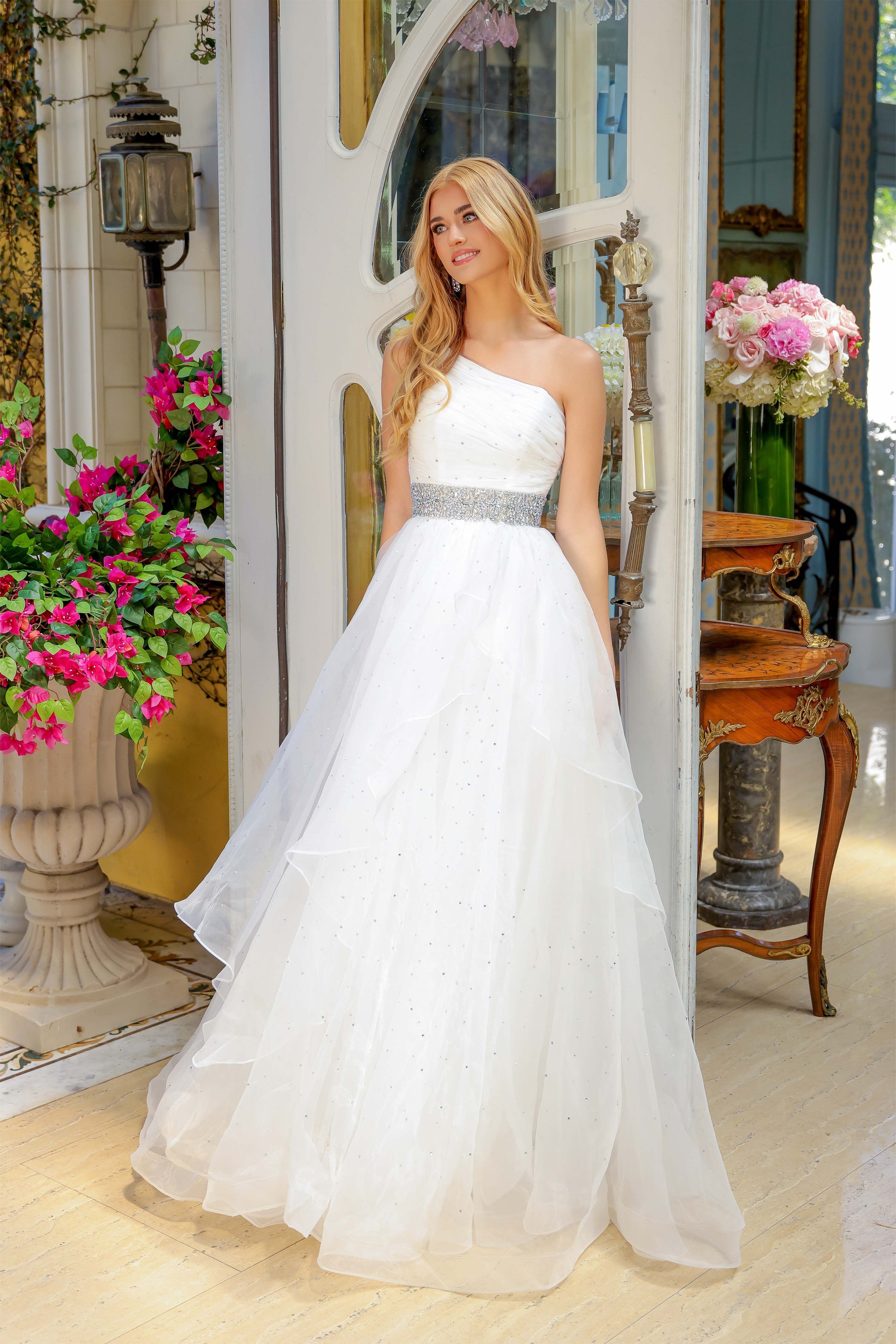 Wedding Dresses Long Beaded Ruffle Wedding Dress White