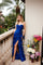 Prom DressesRuffle Long Formal Slit Evening Dress Cobalt