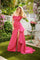 Prom Dresses Prom Pleated Long  Formal Slit Dress Hot Pink