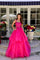 Prom Dresses Beaded Ball Gown Long Tiered Skirt Prom Dress Hot Pink